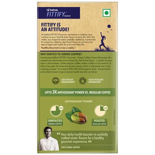 Saffola FITTIFY Gourmet Classic Green Coffee Instant Beverage Mix, 15 Sachets Box-8.webp